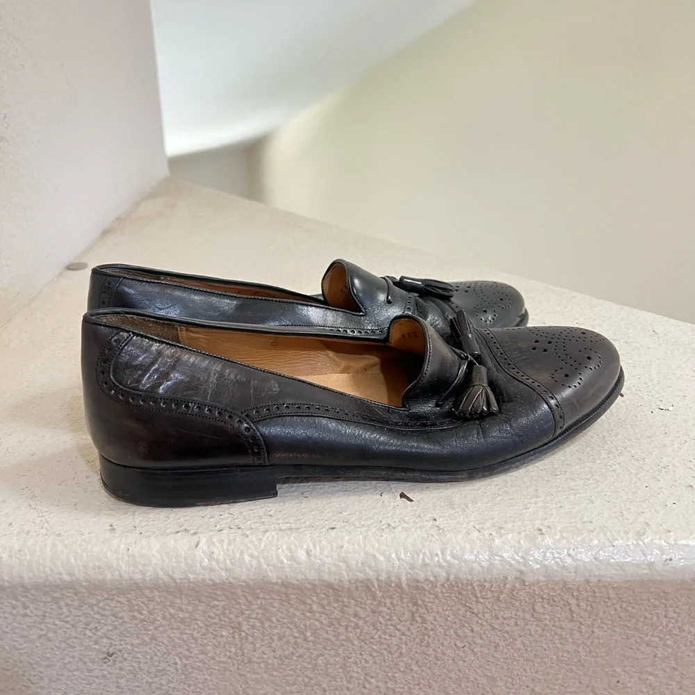 Mezlan Black Leather Cap Toe Tassel Loafers Barcelona Mens 9 W  Preppy Business